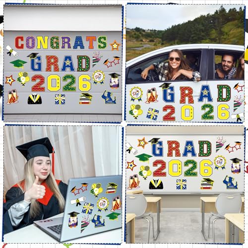 Image of Landhoow 30 Pcs Graduation Car Magnets 2026 Senior Graduation Car Decoration Bumper Sticker Congrats Grad Magnet Magnetic Refrigerator Decal for Grad Parade Party Supplies(Colorful)
