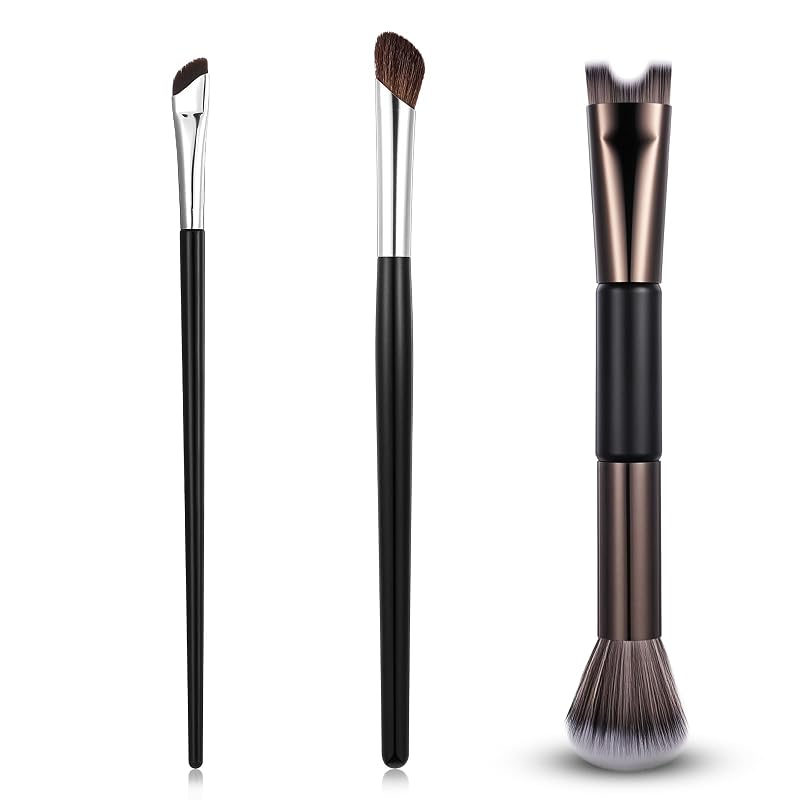 Zelphvt Kit com 3 Pincéis de Maquiagem para Contorno do Nariz