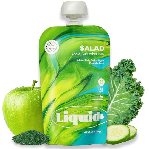 Liquid Salad High Fiber Veggie Pouches by Liquid Plus, Convenient Greens Smoothie with Prebiotic...