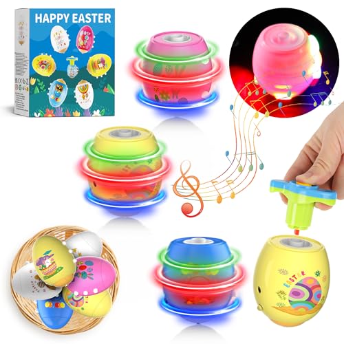 6 Pack Spinning Tops Toys, Lighting & Singing Colorful Eggs, Party Favor Easter Basket Stuffers for Boys & Girls Ages 3-6