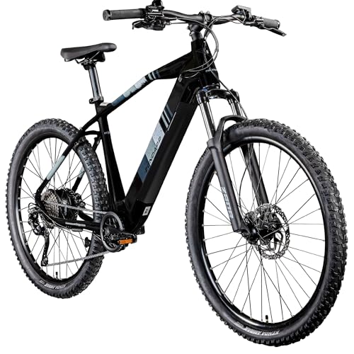ZÜNDAPP Z808 E Bike Mountainbike 27,5' für Damen und Herren ab 155 cm Pedelec 10 Gang Elektrofahrrad 550Wh Scheibenbremsen (schwarz/grau, 50 cm)