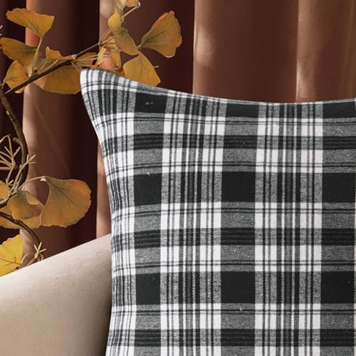 MIULEE Fall Set of 2 Scottish Tartan Plaid Throw Pillow Covers Farmhouse Classic Decorative Outdoor Square Cushion Cases for Halloween Thanksgiving Decor Sofa Couch 16x16 Inch, Black and White