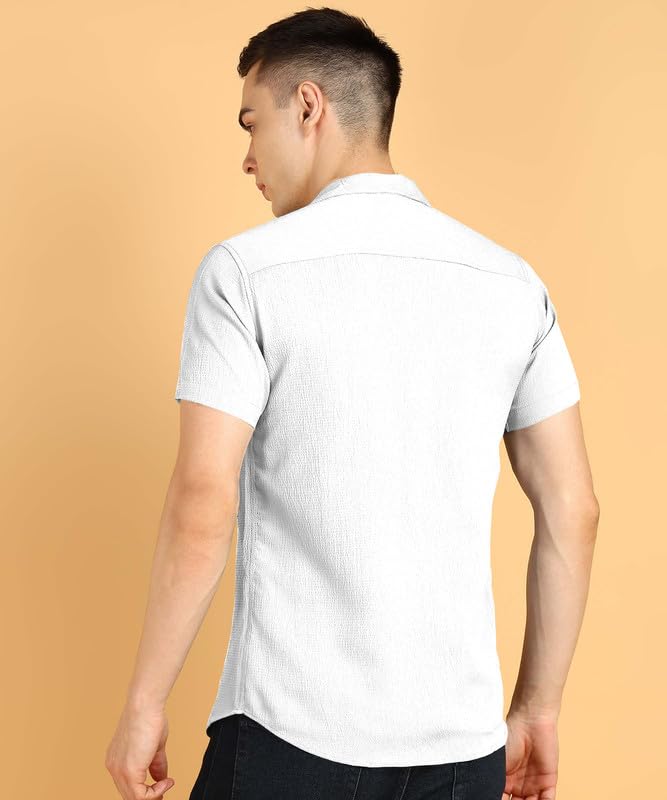 Image of COMBRAIDED Men's Solid Cotton Blend Half Sleeve Shirt - Regular Fit Casual Button-Down Shirt for Office & Travel - Summer & Spring