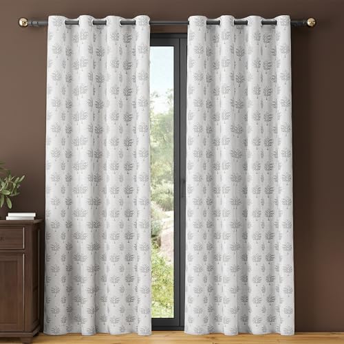 Image of Yellow Weaves 2 Pcs Jacquard Tree Eyelet Long Door Curtain - Perfect for Home, Office, Bedroom, Living Room & Balcony - 7 Feet (Silver)