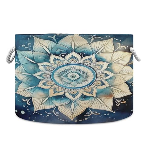 Round India Mandala Flower Storage Basket Large Organizer Bin Laundry Hamper Toy Storage Basket with Handle for Nursery Clothes Toys 202b4355