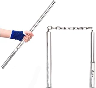 Ciko Nunchaku and Safety Sticks Stainless Steel and Metal Dual Function 2 in 1 karte Sticks Nunchaku Training Exercise Sho... Price In India
