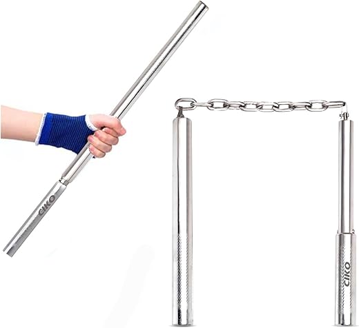 Ciko Nunchaku and Safety Sticks Stainless Steel and Metal Dual Function 2 in 1 karte Sticks Nunchaku Training Exercise Sho...