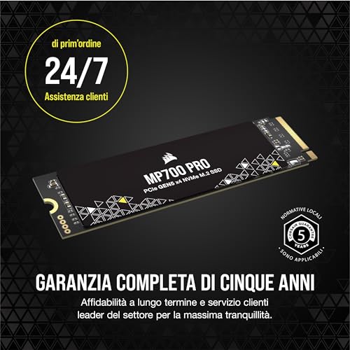 MP700 PRO 2TB M.2 PCIe Gen5 x4 NVMe 2.0 SSD - M.2 2280 - Fino a 12.400MB/sec in Lettura Sequenziale - NAND TLC ad Alta Densità - Nero - Hdd - Immagine 7