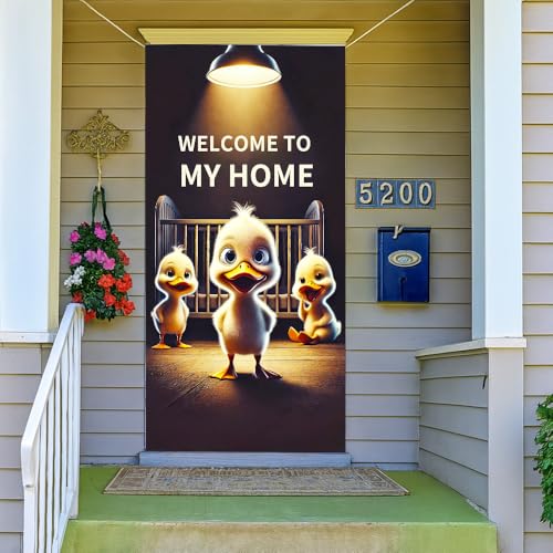 Image of Cute Duckling Welcome Door Cover 35x71in Funny Baby Duck