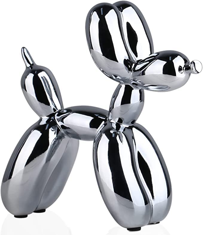 THE WHITE SHOP Balloon Dog Statue Collectible Figurines Art Sculpture Animals Figurine Resin Crafts Living Room Desktop Home Decor Ornament Decorations Modern Toy(Silver,7.1 * 7.9 * 3.4in)
