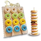 Youery Soporte para donut de 12 agujeros, pared de madera, donuts de pared, donuts, exposición, postres, torre de caramelos, accesorios para bodas, cumpleaños, carros de caramelos, decoración de