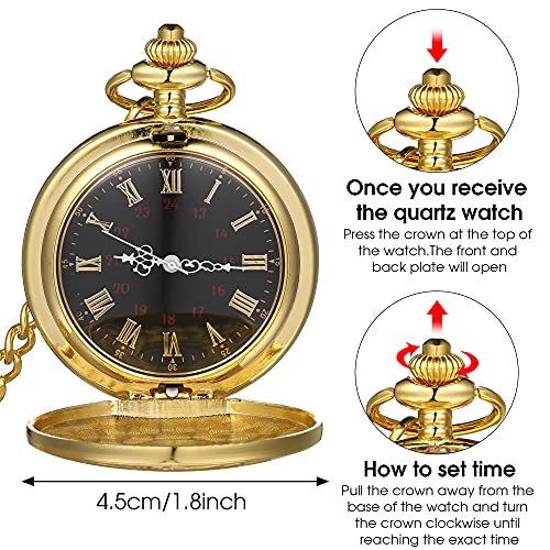 Hicarer Vintage zakhorloge staal herenhorloge met ketting - Afbeelding 8