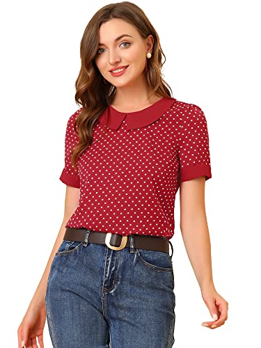 Allegra K Women's Peter Pan Collar Shirt Vintage 1950s Polka Dots Blouse Medium Red by Allegra K - Used condition - Image 2