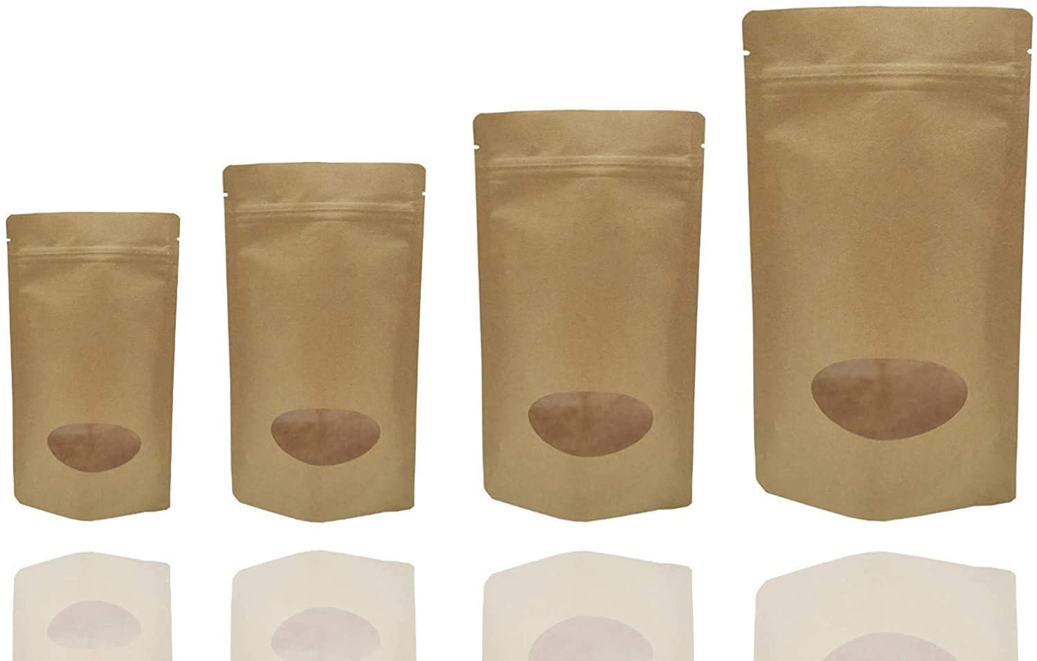 Jamo Solutions | 25pcs, 250ml | Tear Notch Kraft Paper Stand up Plastic Oval Window Sealable Pouch Zip Lock (110x185mm)