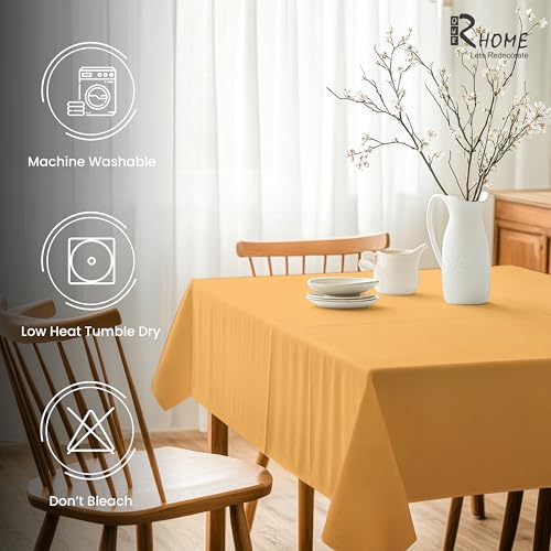 Image of R home 100% Cotton Solid Table Cover | Yellow | 56 x 56 Inch I 200 GSM Thick Fabric, Anti-Skid | Machine Washable & Reusable | Ideal for Dining Table & Centre Table, Easy Maintenance