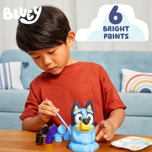 Image of Bluey Paint Your Own Figurine, Fun Paintable Ceramic Figure, Includes 6 Acrylic Paints, Paintbrush, Toys, Birthday Decorations, Party Favors, Kids Activities