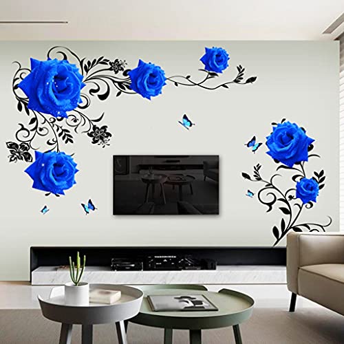 Vinilo Decorativo Azul 3D Rosa Elegante Flores miniatura 2
