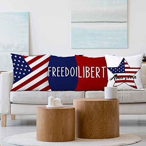 Hexagram 4Th Of July Pillow Covers 18X18 4Th Of July Decorations Home Outdoor With Red Blue God Bless America Fourth Of July July 4Th Memorial Day Patriotic Decor, Patriotic Pillow Covers Set Of 4 #TOP1