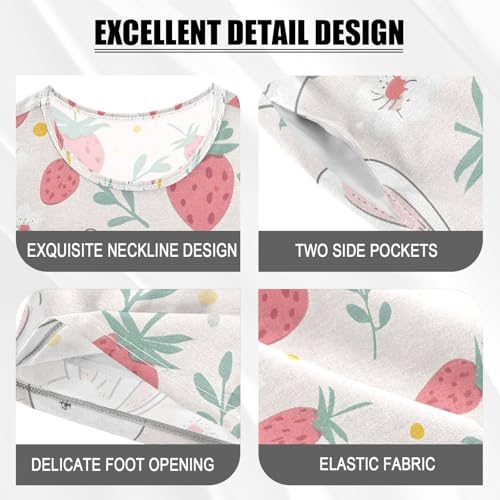 ALAZA Rabbit Strawberry Leaf Pajamas Set Short Sleeve Cotton Sleepwear Summer Pjs 2 Piece 5-14Y4