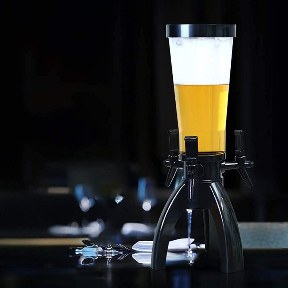 Dispensador Torre de cerveza de 3L/101OZ con grifo de 3 grifos, torre de bebidas con carámbanos extraíbles, dispensador de diseño de base Triangular para licor/bebidas frías Cerveza