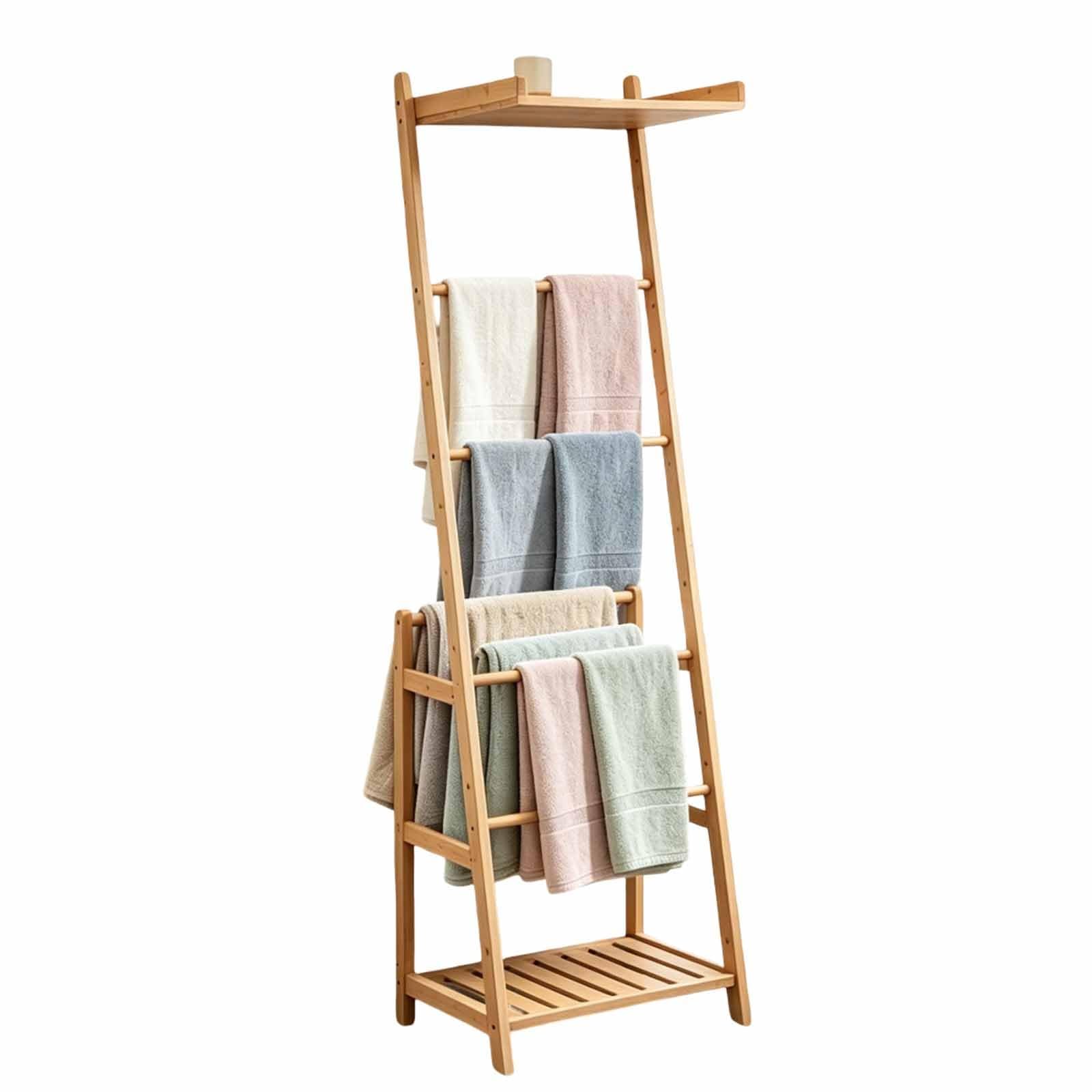 57" H Bamboo Towel Drying Rack, 5-tier Shower Organizer & Drying Rack