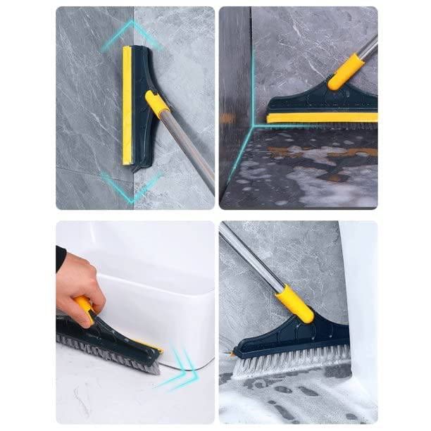 Pk Enterprise Bathroom Cleaning Brush with Wiper 2 in 1 Tiles Cleaning Brush Floor Scrub Bathroom Brush with Long Handle 120° Rotate Note Shower Greeting Cards Wedding Bridal (Multi)