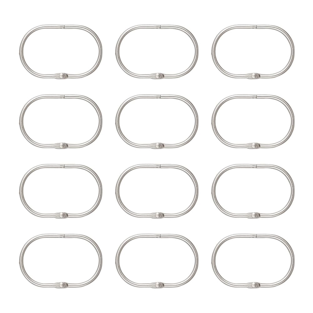 CTRLZS 12 Pcs Open Shower Curtain Hook Rings Oval Hanging for Rod Hooks Metal Bathroom Silver