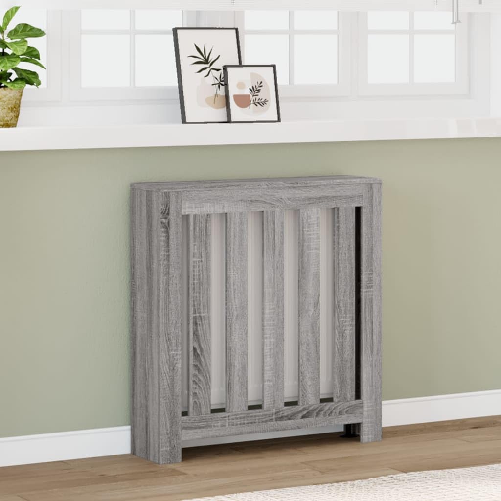 Heizkörperverkleidung Grau Sonoma aus Holzwerkstoff 78 x 20 x 82 cm mit vertikalen Latten, Ablagefläche für Wohnzimmer Bad Küche, dekorative Abdeckung für Heizung und radiator
