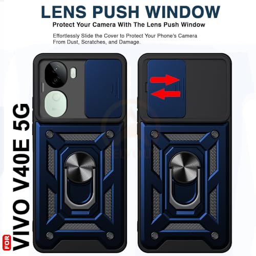 Image of Armor Bumper Back Cover Case for Vivo V40E 5G / iQOO Z9S 5G | Rotating Camera Cover, Ring Holder & Kickstand | Heavy Duty & 360 Degree Protection Vivo V40E 5G / iQOO Z9S 5G Back Cover (Blue)