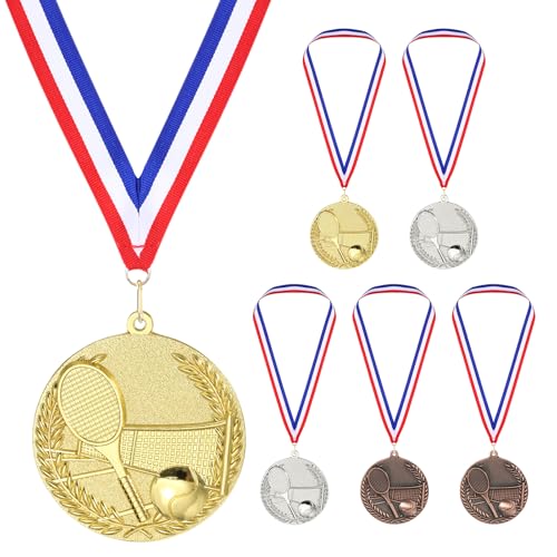Médailles de tennis PATIKIL en or argent bronze avec ruban pour tournoi et club - Pack de 6