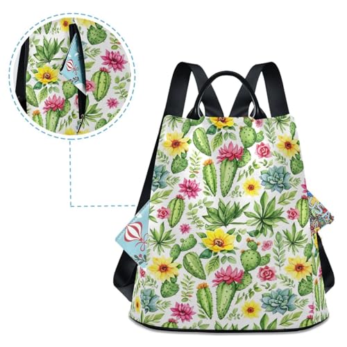 Mochila con diseño de cactus y flores de acuarela para mujer con cierre seguro 4