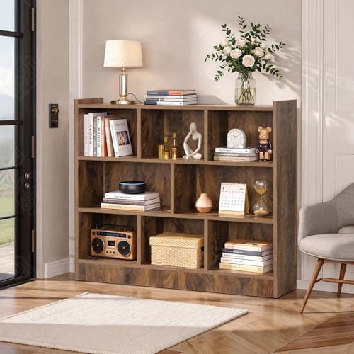 Image of ABOUT SPACE Book Shelf - Engineered Wood DIY Book Rack with Bushes Multipurpose Book Stand for Home Library Open Storage for Bedroom, Living Room Sap Walnut