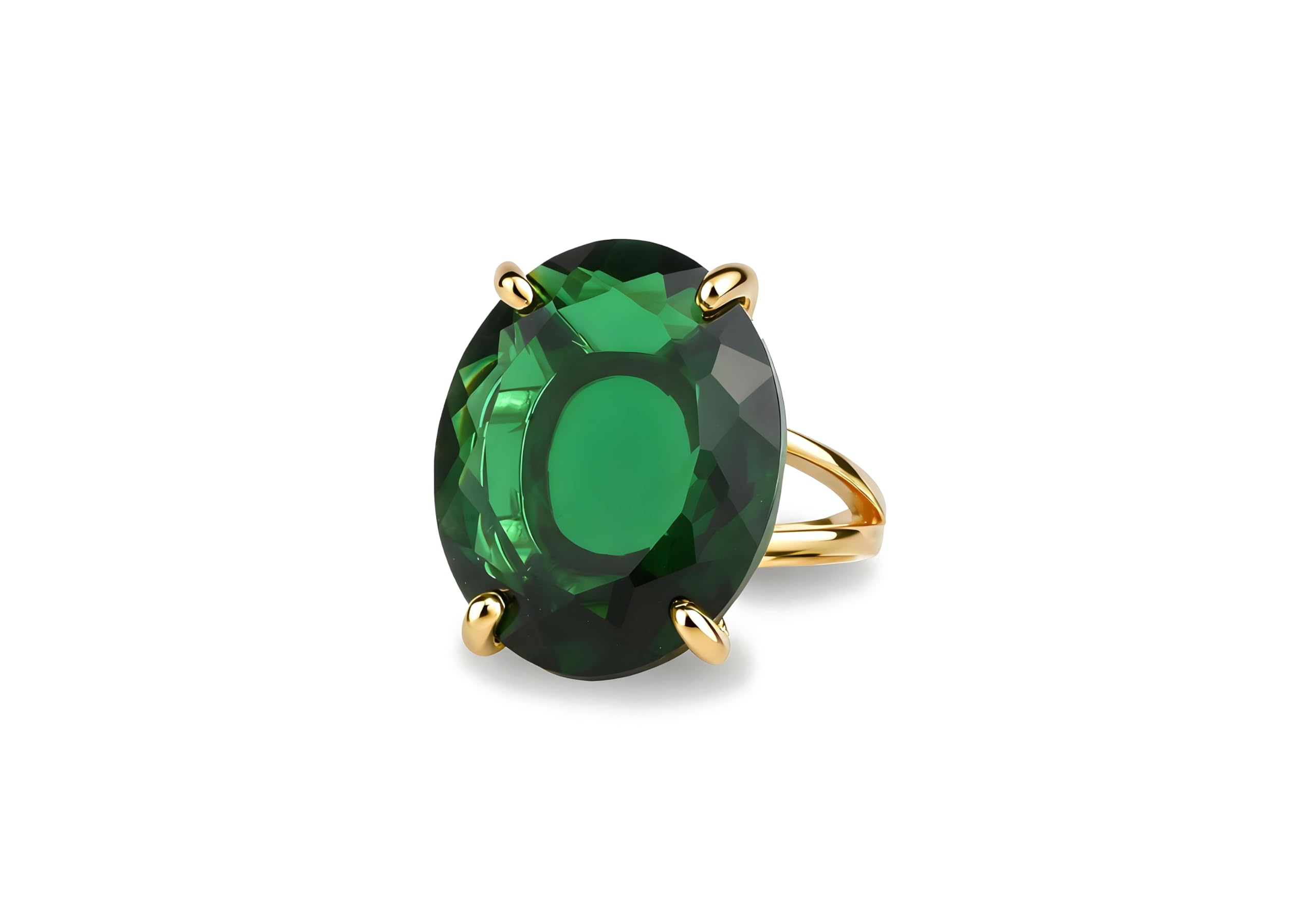 Anillo de Esmeralda de Oro - Anillo de Compromiso de Piedra Natural Facetada, Anillo de Boda, Joyería de Moda para Mujer - Anillo de Declaración Hecho a Mano - Personalizable con Grabado