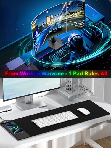Image of RGB Gaming Mouse Pad with Fast Wireless Charger, LED Extended Desk Mat, Home Office Large Desk Pad with Ultra-Smooth Surface, Non-Slip Base, Waterproof Keyboard Pad (Black)