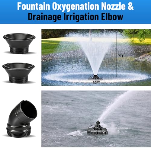 ScitoLAB Pond Fountain Aerator, 1HP 15000 GPH Stainless Steel Floating Fountain with Timer, 100 FT Power Cord, 110V 750W, for Outdoor Backyard Water Garden