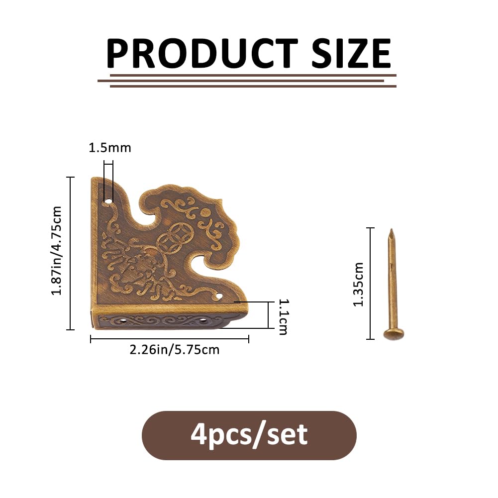 SUPERFINDINGS 4Pcs Brass Box Corner Protectors Furniture Corner Protector Jewelry Box Corners Chest Corners Protector Guard Edge Cover for Picture Frame Wooden Case Cabinet Furniture,Antique Bronze - Image 2