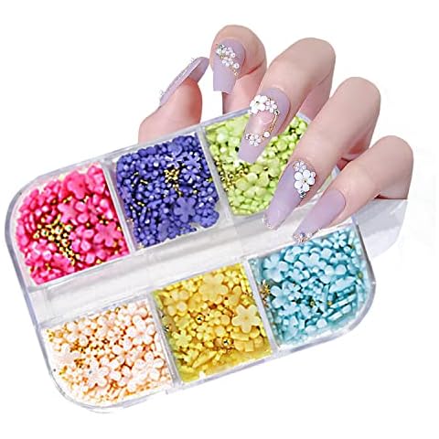 Flower Nail Charm for Acrylic Nails Crafts Makeup, 2 Mixed Sizes Nail Art Charms Fashion Nail Accessories for Women Girls DIY Nail Designs Supplies (Pack of 6 Colors) Cover