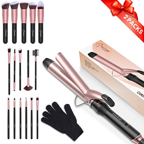BESTOPE 1.25 Inches Curling Iron with Tourmaline Ceramic Coating Curling Wand+BESTOPE Makeup Brushes 16 PCs Makeup Brush Set