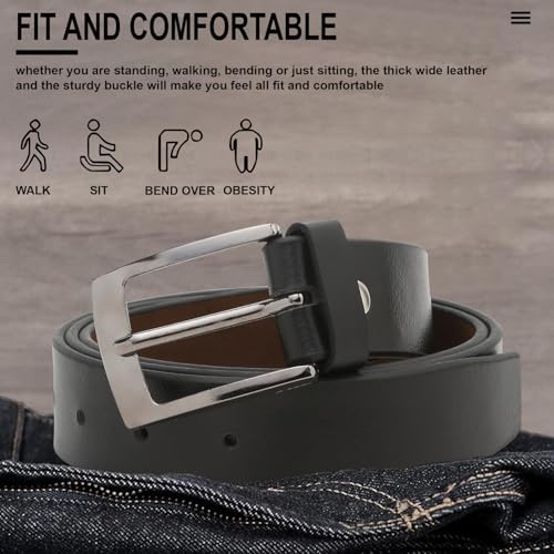 Image of Black Faux Leather Belt for Men | Adjustable Waistband up to 42 Inches | Belt for Jeans & Dress Pants | Belt with Heavy Buckle 135a