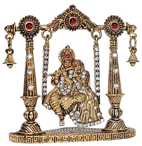 Estatua Radha Krishna en Jhula metálica naranja para decoración