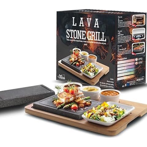 Artestia Cooking Stones for Steak Lava Hot Stone for Cooking Steak 2PCS BBQ Volcanic Cooking Stone with Bamboo Tray, Steak Grilling Stones Outdoor Indoor (8.46"*6.49") - Upgraded Version Cover