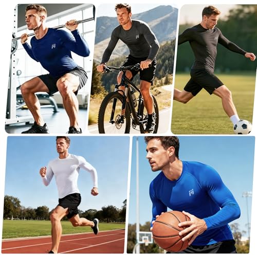 MeetHoo Kompressionsshirt Herren Rash Guard UPF50+ UV Shirt Langarm Funktionsshirt Schnelltrocknendes Laufshirt Atmungsaktiv Männer Sportshirt für Fitness 2