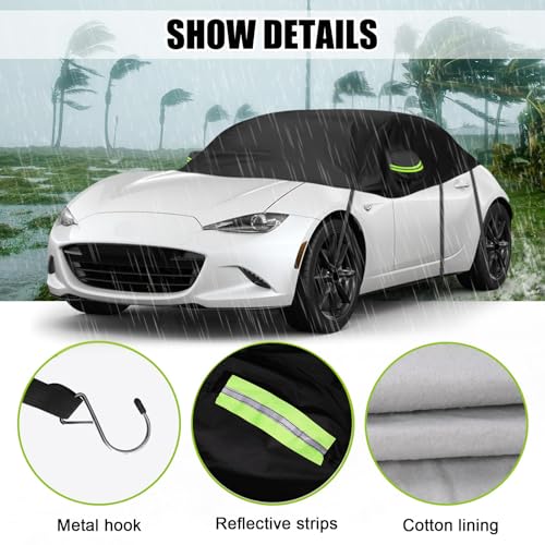 Image of Black Half Car Cover for 2015-2024 Mazda MX-5 Miata | Fits ND Generation, Weatherproof Sun Protection, Reflective Strips