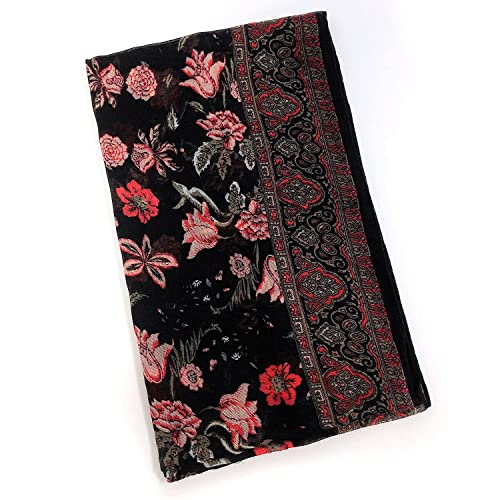 Gerinly Scarves For Women Bright Florals Fashion Head Scarf Cotton Wraps And Shawls Beautiful Oblong Pareo (Black Red) #TOP6