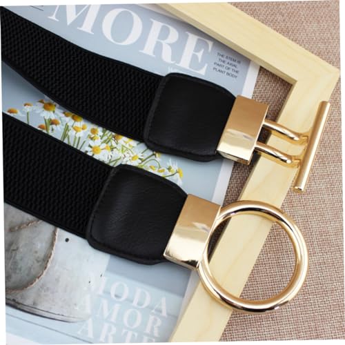 Wide Elastic Waist Belt for Women Solid Stretchy Waistband with Golden Round Buckle Cinch Corset Belt for Dresses and Pants PU Alloy Material Accessory4