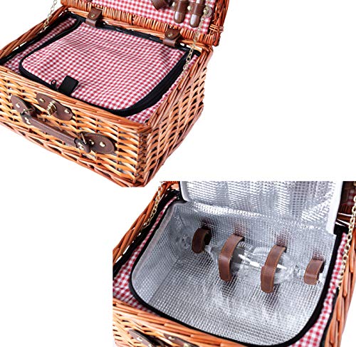 eGenuss-Cesta-de-Mimbre-para-Picnic-2-Personas-con-Cubiertos-de-Acero-Inoxidable-refrigerador-Copas-de-Vino-y-Platos-en-ceramica 51W3VgthUbL