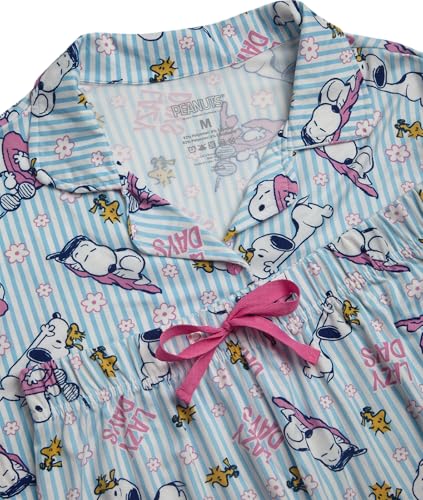 Image of COCO BRANDS Peanuts Snoopy Womens Pajama Set - 2 Piece Short Sleeve Button Down Sleep Shirt and Pajama Shorts