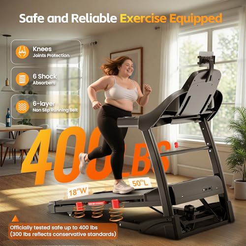 Image of 400 lbs Capacity Treadmill for Home with 15% Incline, 5.0 HP Folding Treadmill for Exercising, 0.6-10 MPH, APP Control, Shock Absorption, Quiet Running, Free Brushless Fan & Knee Support