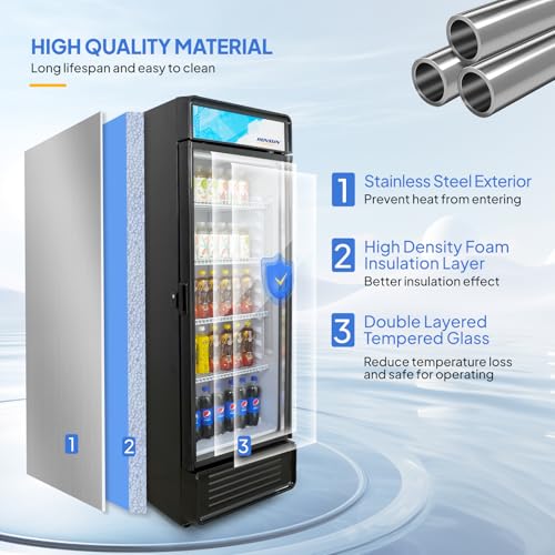 Image of ROVSUN 12.5 Cu.Ft Commercial Beverage Refrigerator ETL NSF, Merchandiser Refrigerator Display Refrigerator Beverage Cooler Glass Door Fridge w /Adjustable Shelves LED Light for Bar Restaurant Cafe
