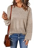 Sweaters for Women Blouses Fall Fashion 2025 Long Sleeve Shirts Womens Tops Oversized Tshirts Crewneck Sweatshirt Dressy Casual Trendy Boho Clothes Outfits Khaki M